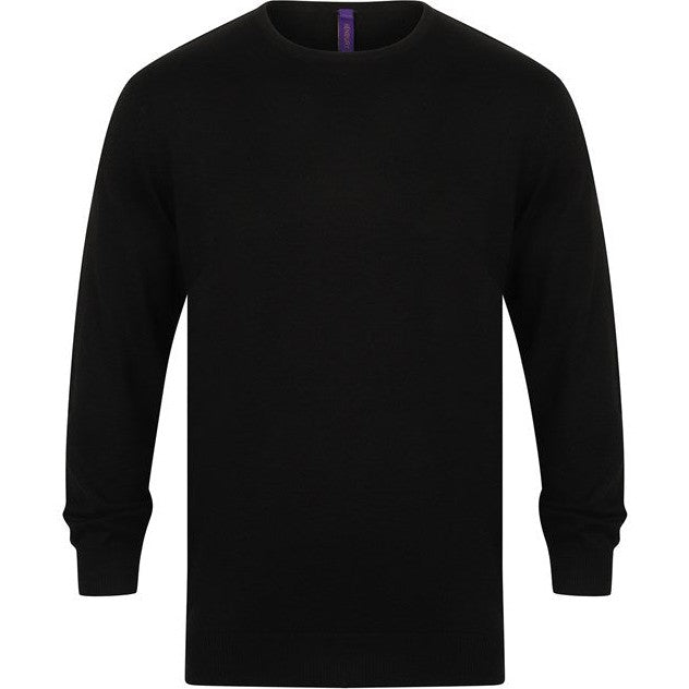 Henbury Crew Neck Jumper 50% Cotton 50% Acrylic Fine Knit Ribbed Hem Sizes S-4XL