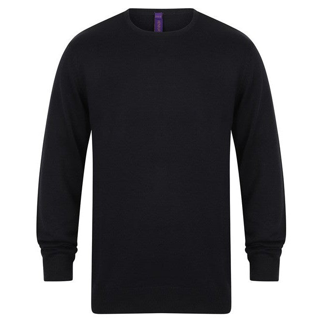 Henbury Crew Neck Jumper 50% Cotton 50% Acrylic Fine Knit Ribbed Hem Sizes S-4XL