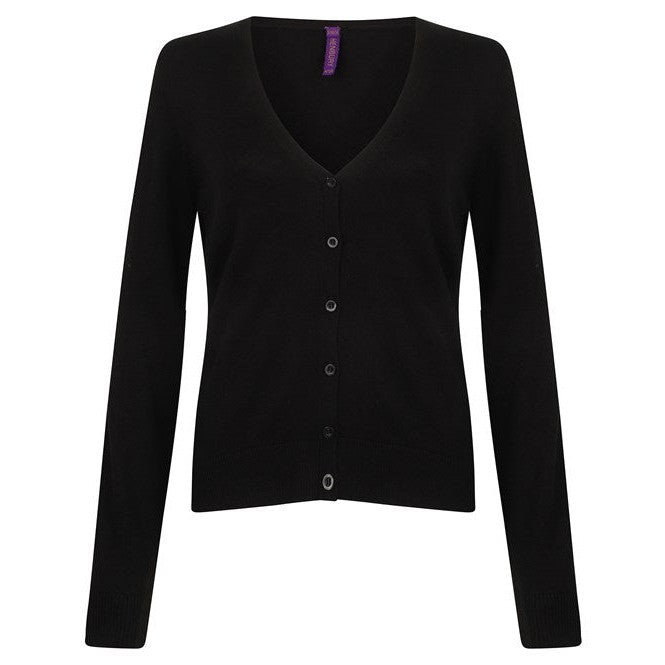 Henbury Women's V-Neck Cardigan Fine Knit + Pearlized Buttons Corporate Colours