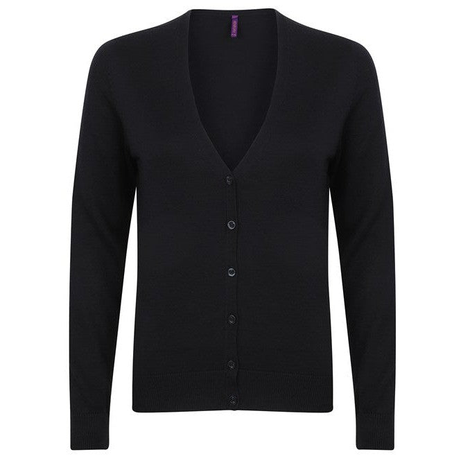 Henbury Women's V-Neck Cardigan Fine Knit + Pearlized Buttons Corporate Colours