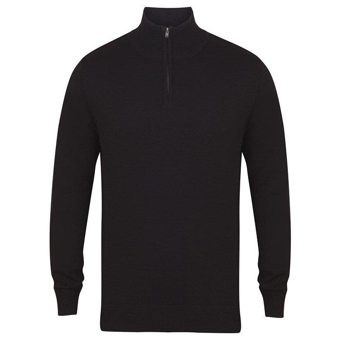 Henbury 1/4 Zip Jumper Fine Knit Cotton Acrylic Corporate Casual Sweater