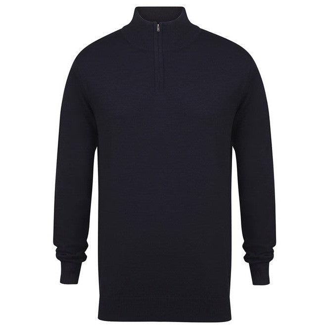 Henbury 1/4 Zip Jumper Fine Knit Cotton Acrylic Corporate Casual Sweater