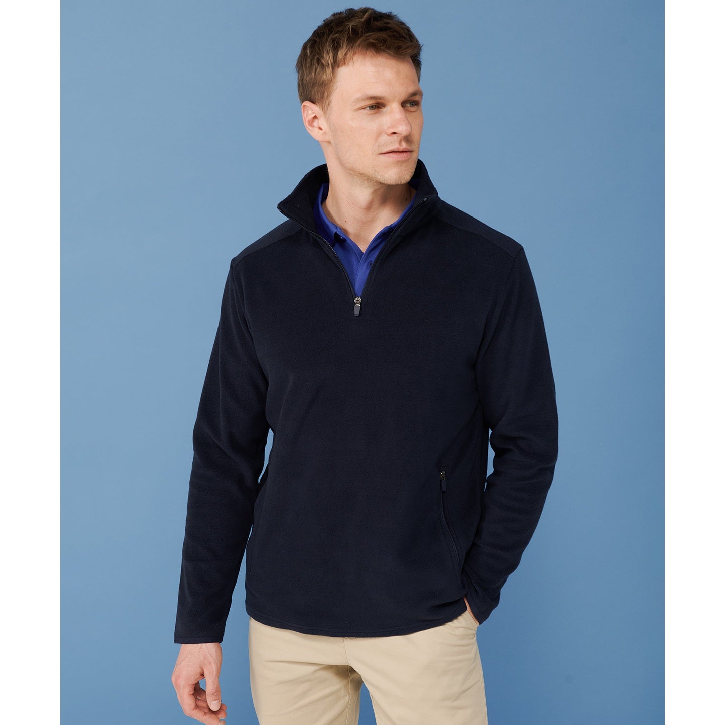 Henbury Quarter Zip Microfleece Jacket Soft Collar Side Pockets Corporate Casual