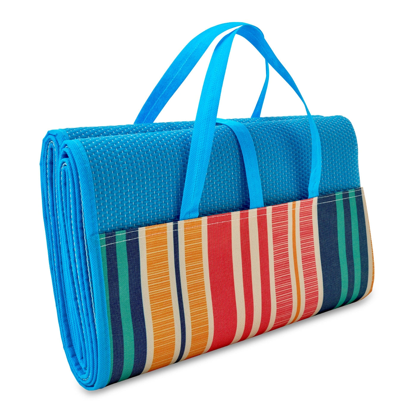 Textured Stripe Fleece Picnic Blanket 130cm x 130cm Waterproof Backing