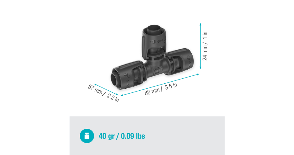Gardena T-Joint 13mm 1/2" for Micro Drip Irrigation System - 2 Pack