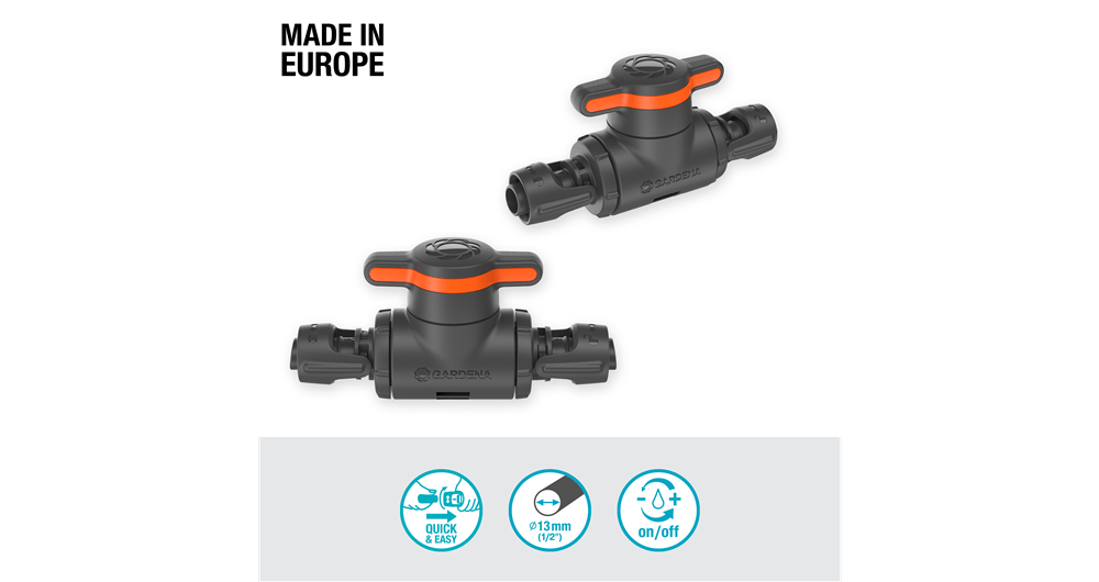Gardena Shut-Off Valve 13 mm 1/2" for Micro-Drip-System Water Control