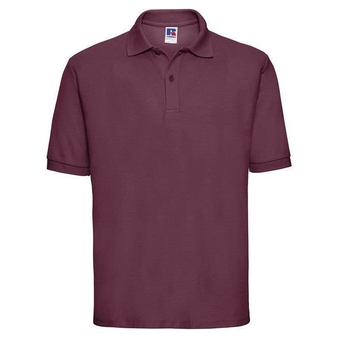 Russell Europe Classic Polycotton Polo Shirt Burgundy Soft Feel Comfortable