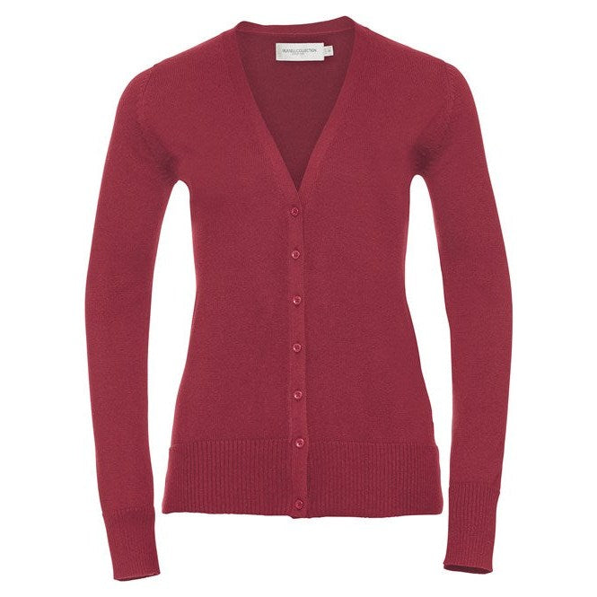 Russell Collection Women's V-Neck Knitted Cardigan Easy-Care Cotton Blend