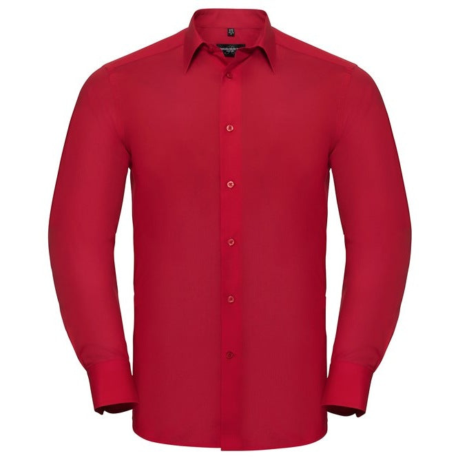 Russell Collection Long Sleeve Polycotton Fitted Poplin Shirt for Men & Women