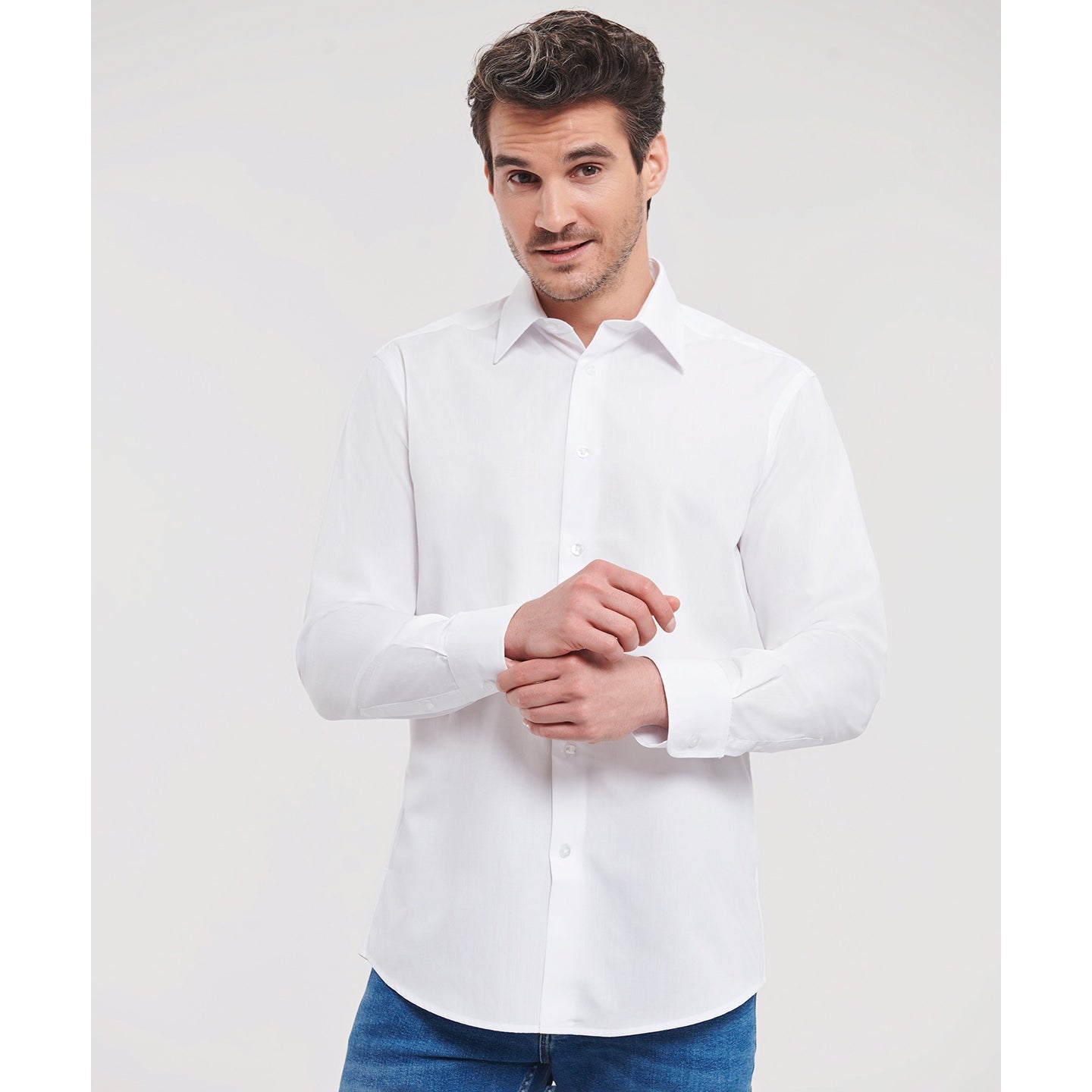 Russell Collection Long Sleeve Polycotton Fitted Poplin Shirt for Men & Women