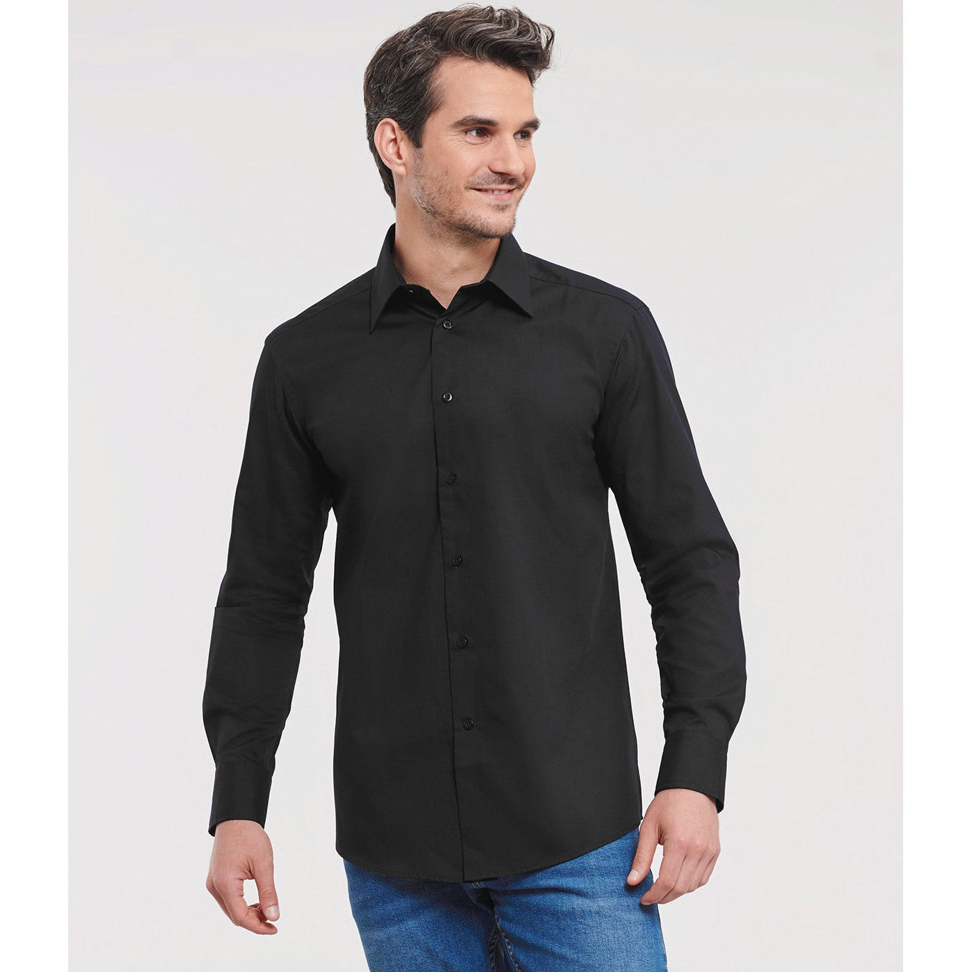 Russell Collection Long Sleeve Polycotton Fitted Poplin Shirt for Men & Women