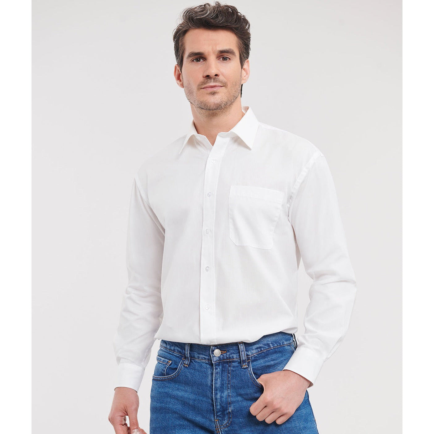 Russell Collection Long Sleeve Cotton Easycare Poplin Shirt Classic Fit