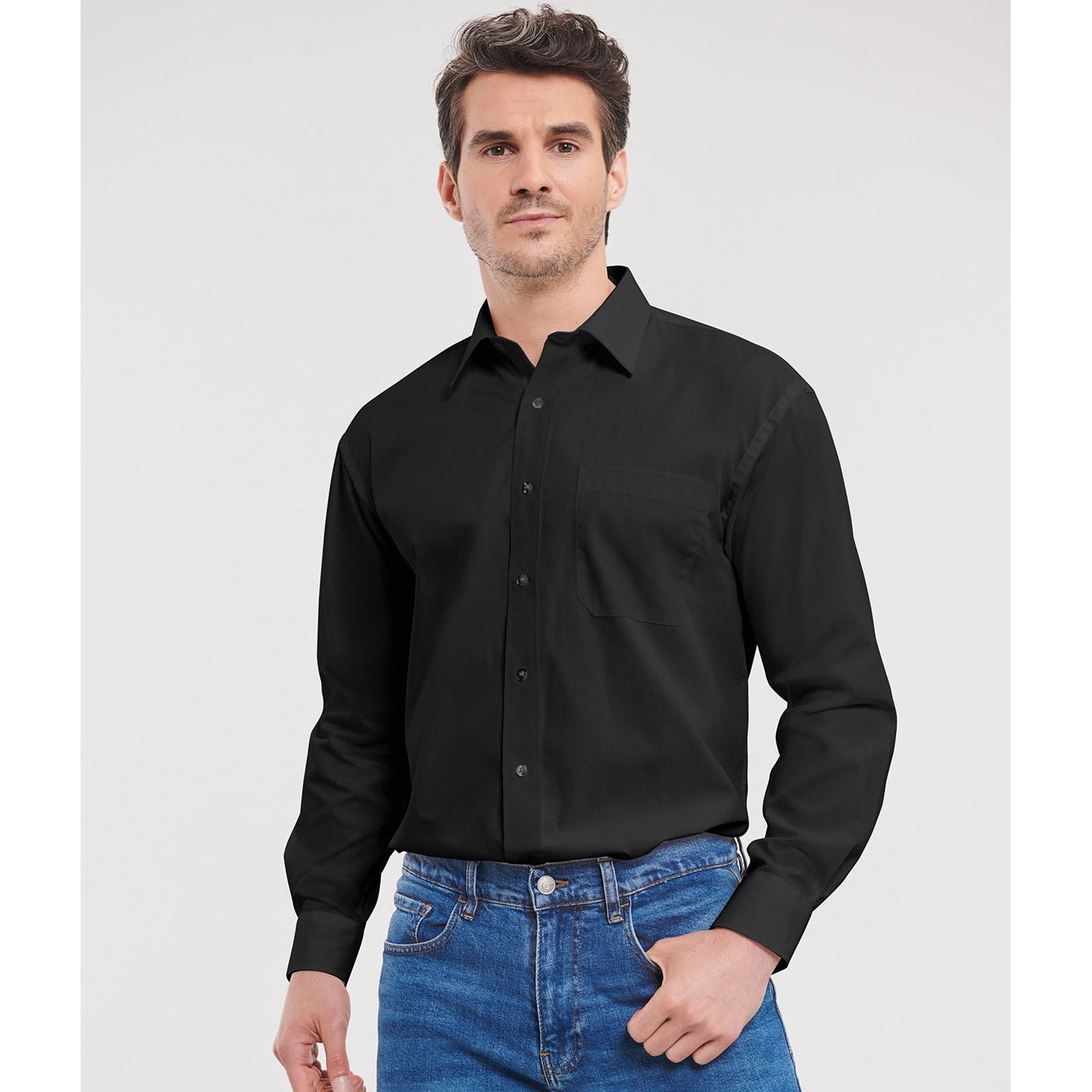 Russell Collection Long Sleeve Cotton Easycare Poplin Shirt Classic Fit