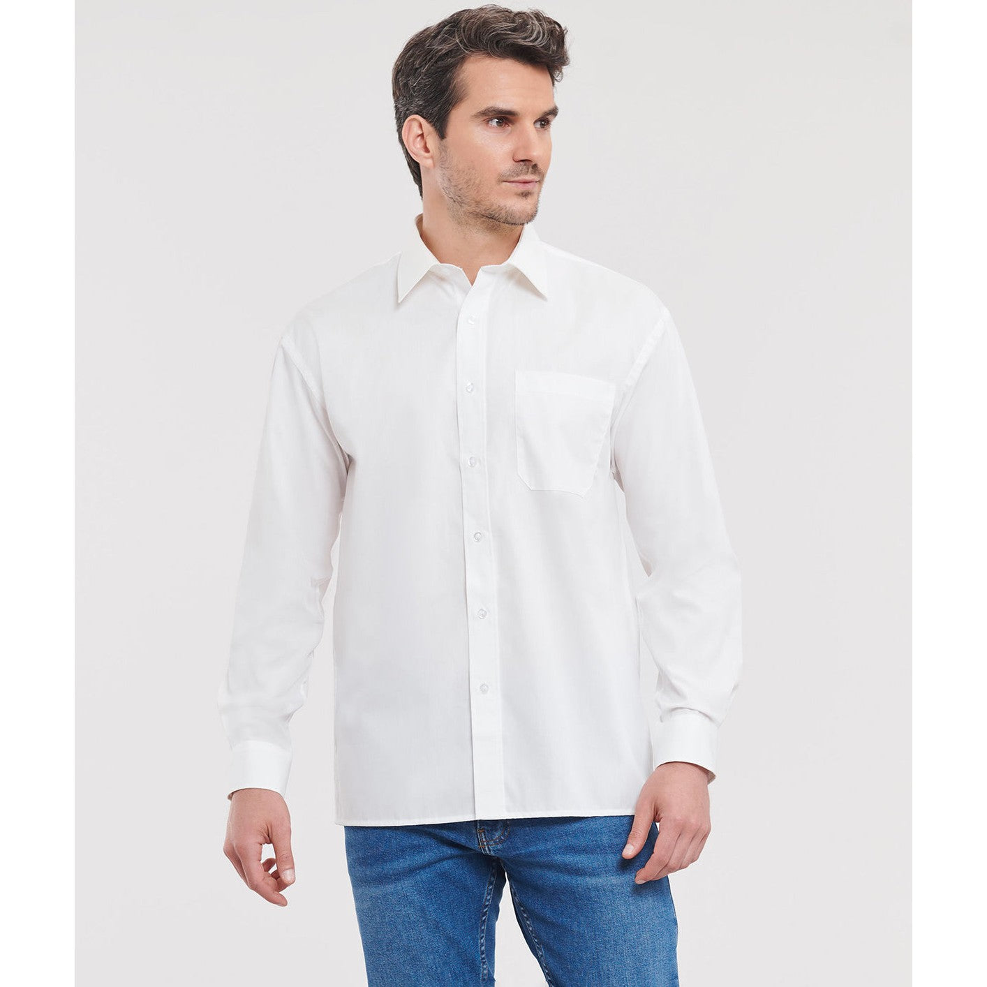 Russell Collection Long Sleeve Cotton Easycare Poplin Shirt Classic Fit