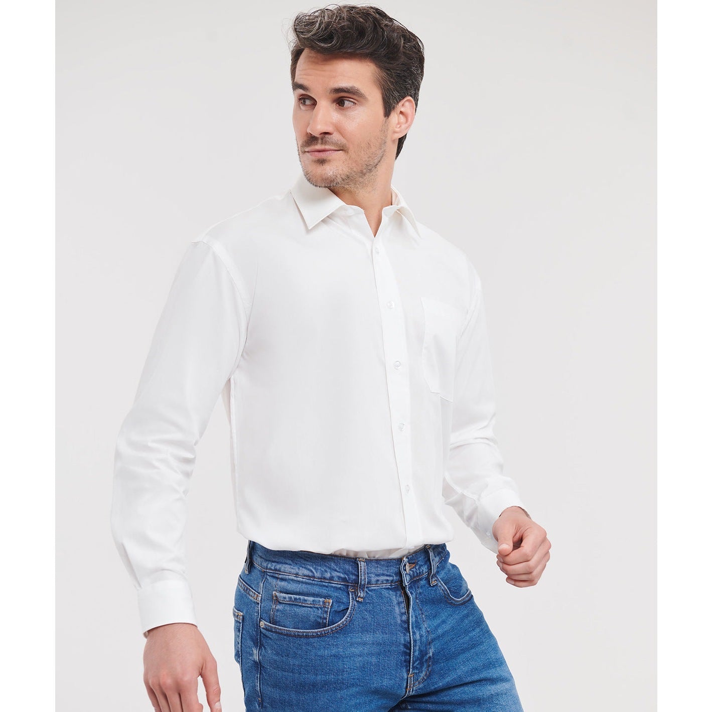 Russell Collection Long Sleeve Cotton Easycare Poplin Shirt Classic Fit