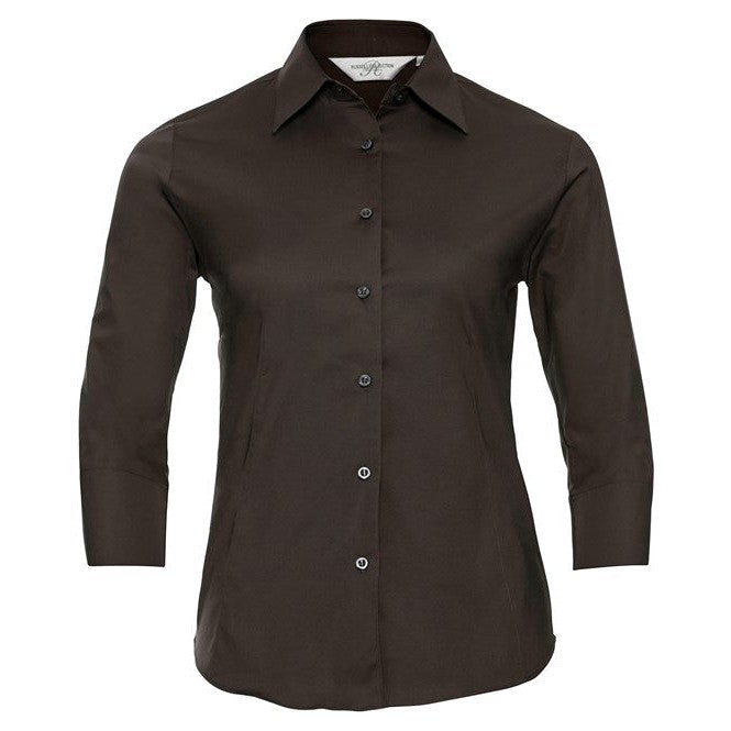 Russell Collection Women's Â¾ Sleeve Fitted Shirt, Cotton Blend, Modern Fit