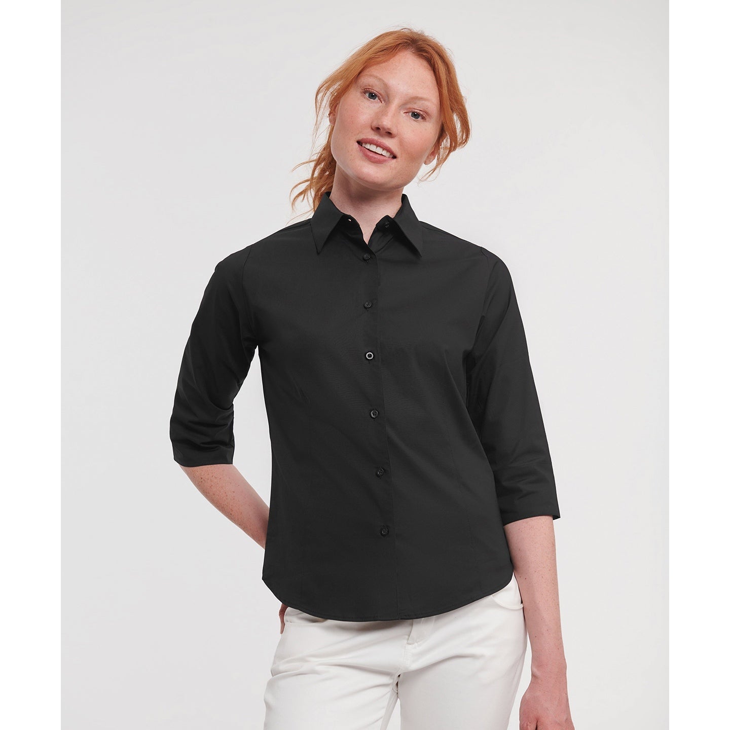 Russell Collection Women's Â¾ Sleeve Fitted Shirt, Cotton Blend, Modern Fit