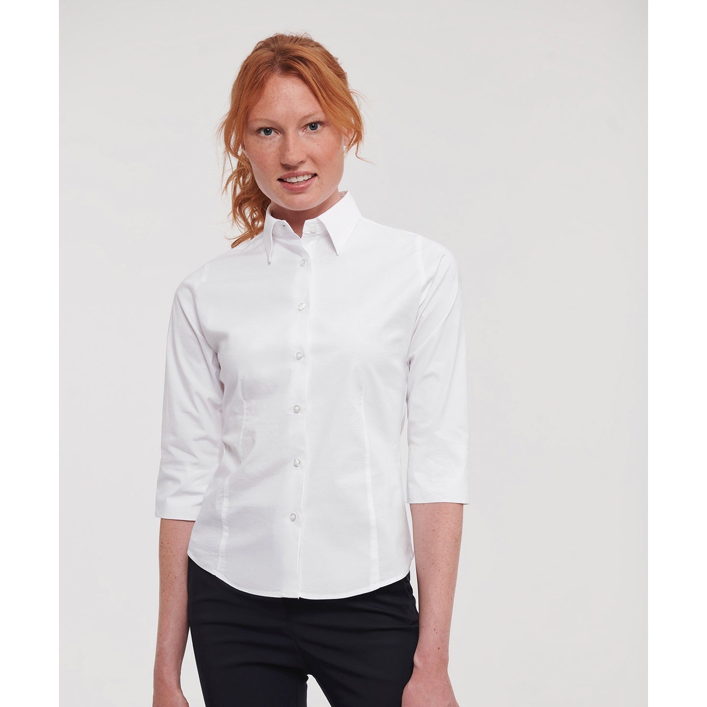 Russell Collection Women's Â¾ Sleeve Fitted Shirt, Cotton Blend, Modern Fit