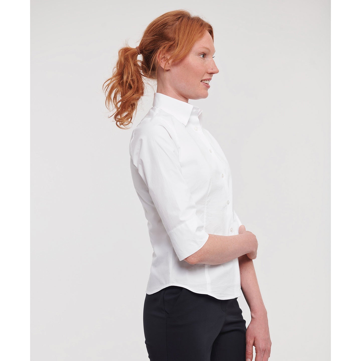 Russell Collection Women's Â¾ Sleeve Fitted Shirt, Cotton Blend, Modern Fit