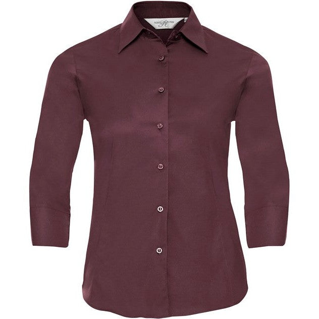 Russell Collection Women's Â¾ Sleeve Fitted Shirt, Cotton Blend, Modern Fit