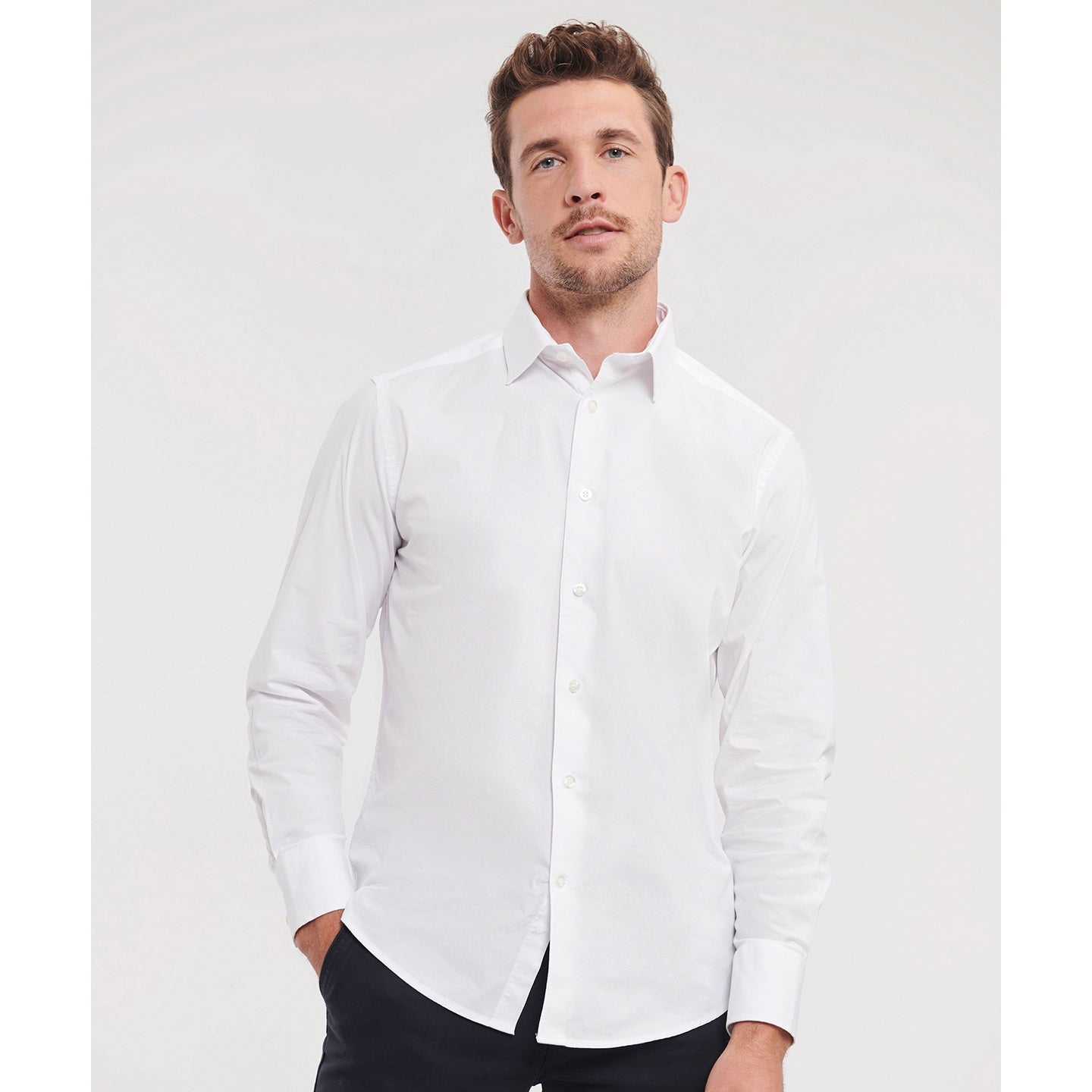 Russell Collection Long Sleeve Fitted Shirt Cotton Stretch Modern Design