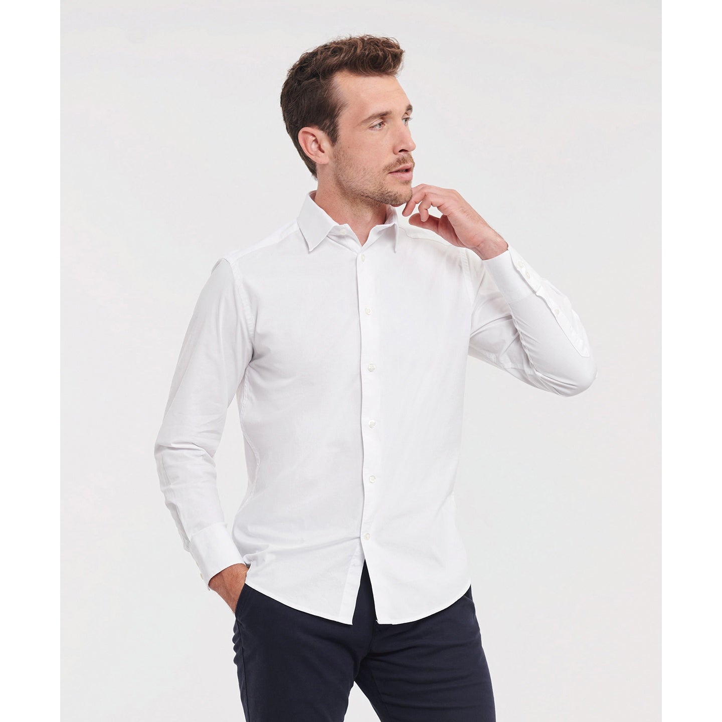 Russell Collection Long Sleeve Fitted Shirt Cotton Stretch Modern Design