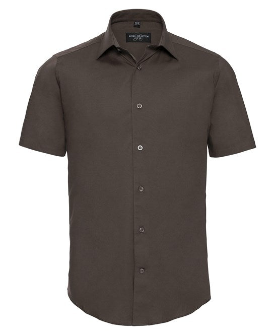 Russell Collection Fitted Short Sleeve Easycare Shirt Semi-Cutaway Collar