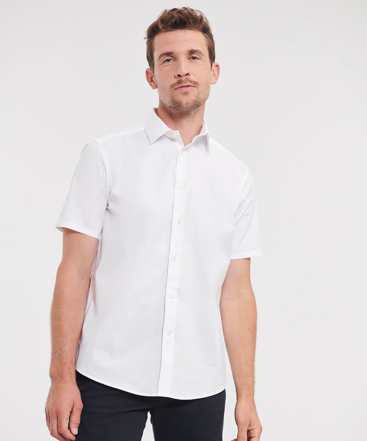 Russell Collection Fitted Short Sleeve Easycare Shirt Semi-Cutaway Collar