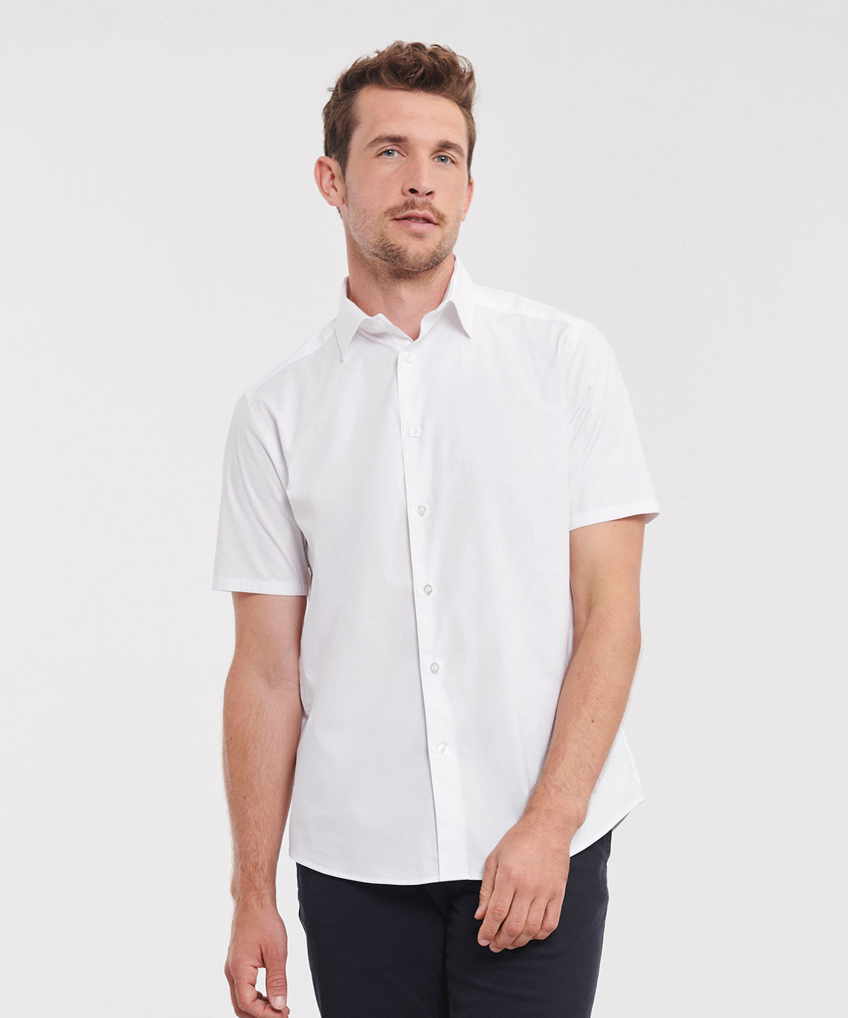 Russell Collection Fitted Short Sleeve Easycare Shirt Semi-Cutaway Collar