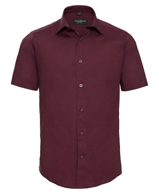 Russell Collection Fitted Short Sleeve Easycare Shirt Semi-Cutaway Collar