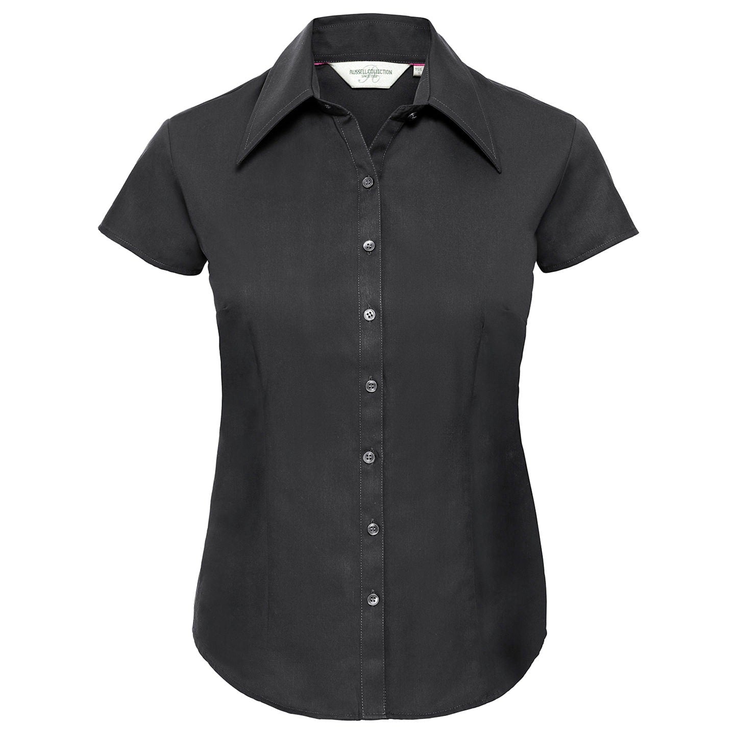 Russell Collection Women's Cap Sleeve Tencel Fitted Shirt with Satin Ribbon