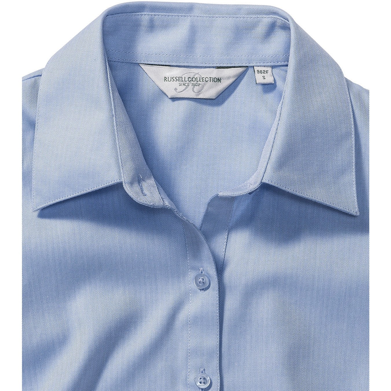 Russell Collection Women's Long Sleeve Herringbone Shirt Fitted Cotton Blend