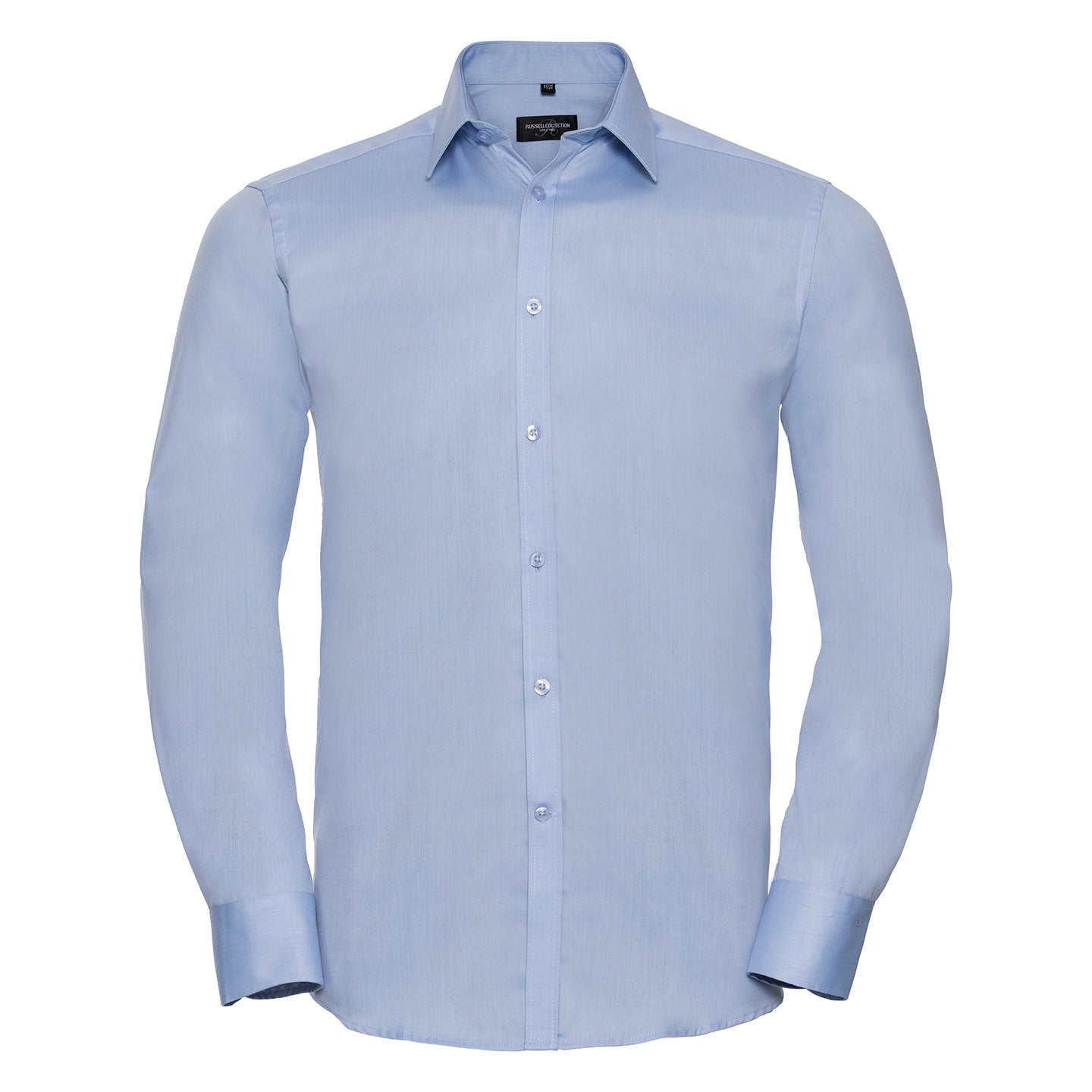 Russell Collection Long Sleeve Herringbone Shirt Tailored Fit Cotton Blend