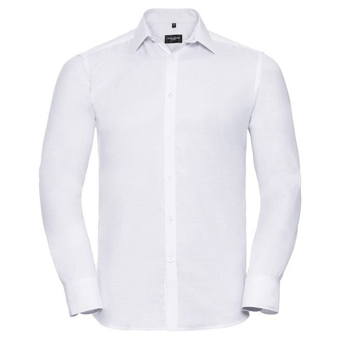 Russell Collection Long Sleeve Herringbone Shirt Tailored Fit Cotton Blend