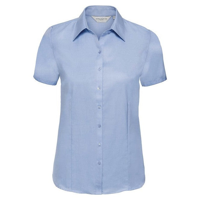 Russell Collection Women's Short Sleeve Herringbone Shirt Fitted Cotton Blend