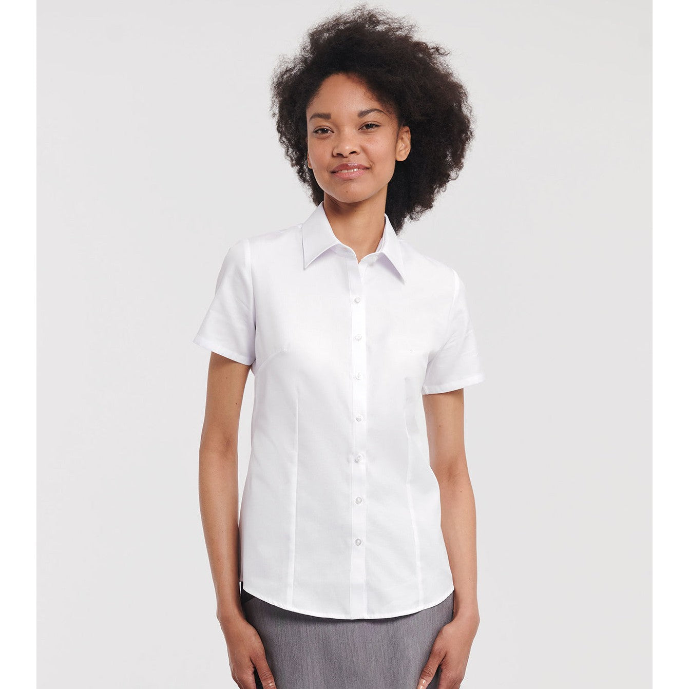 Russell Collection Women's Short Sleeve Herringbone Shirt Fitted Cotton Blend