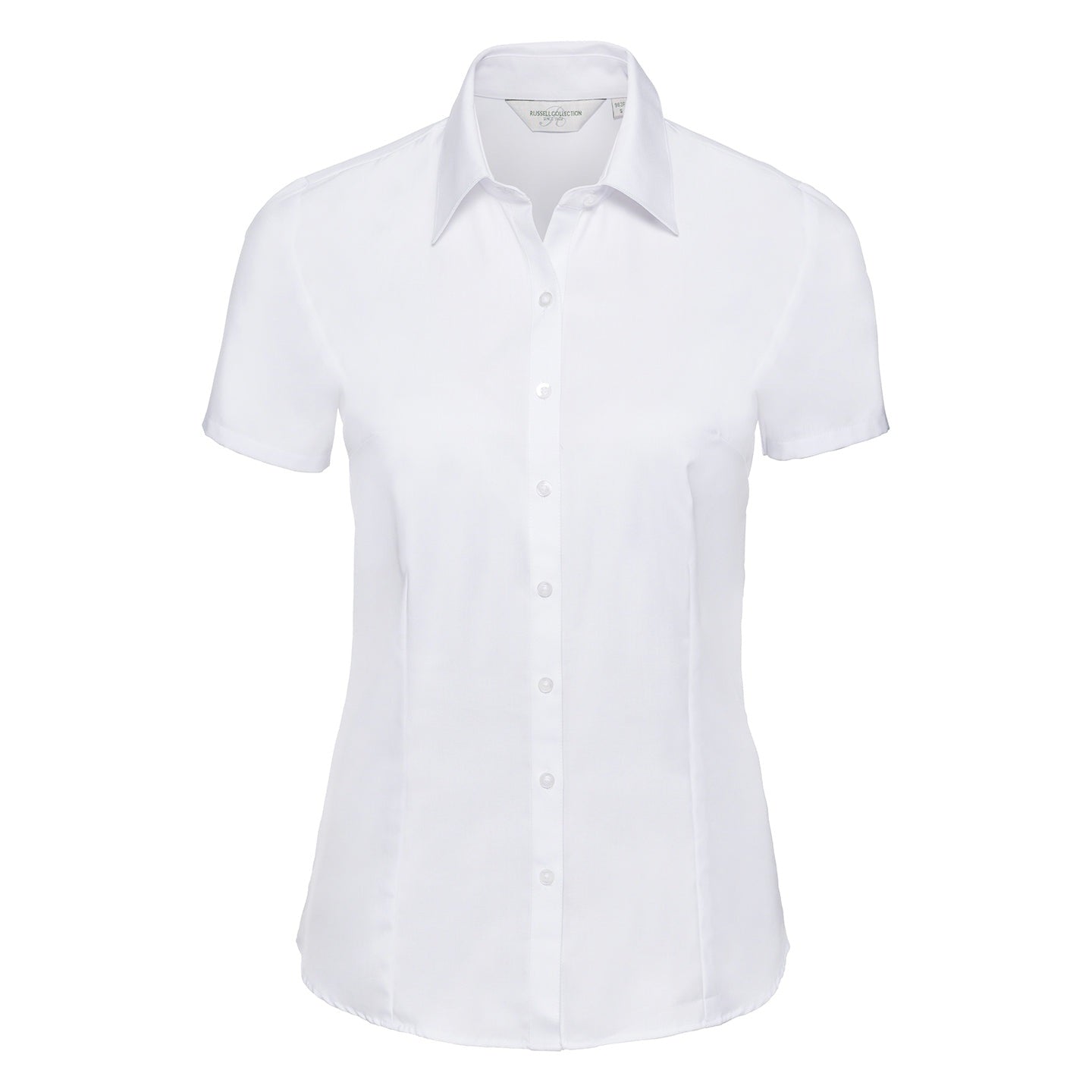 Russell Collection Women's Short Sleeve Herringbone Shirt Fitted Cotton Blend