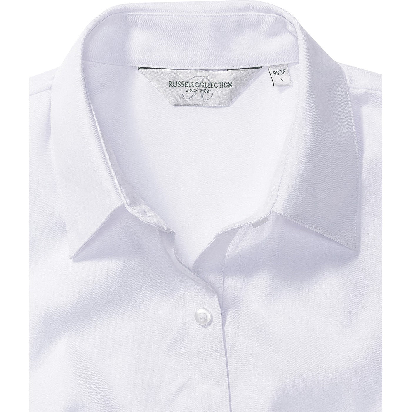 Russell Collection Women's Short Sleeve Herringbone Shirt Fitted Cotton Blend
