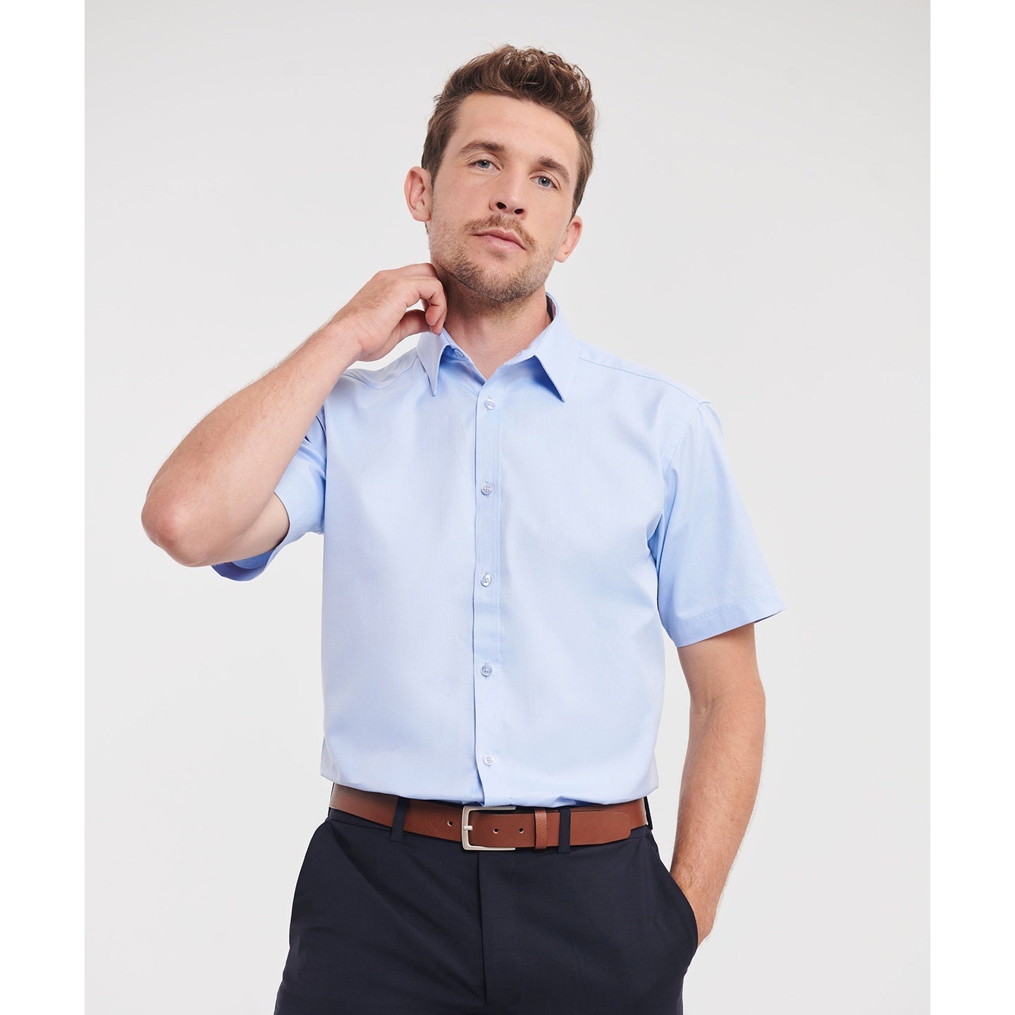 Russell Collection Short Sleeve Herringbone Shirt Easycare Tailored Fit