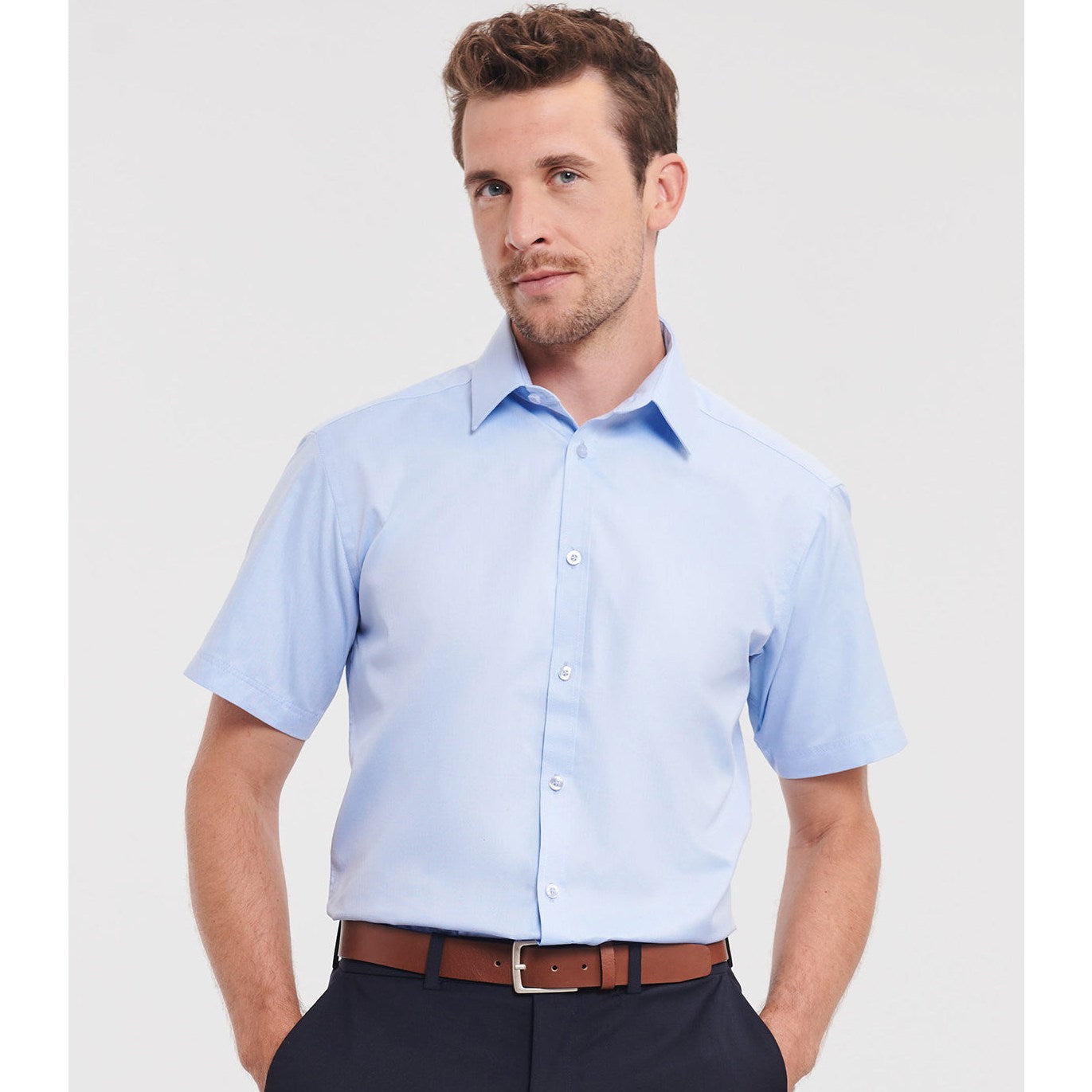 Russell Collection Short Sleeve Herringbone Shirt Easycare Tailored Fit