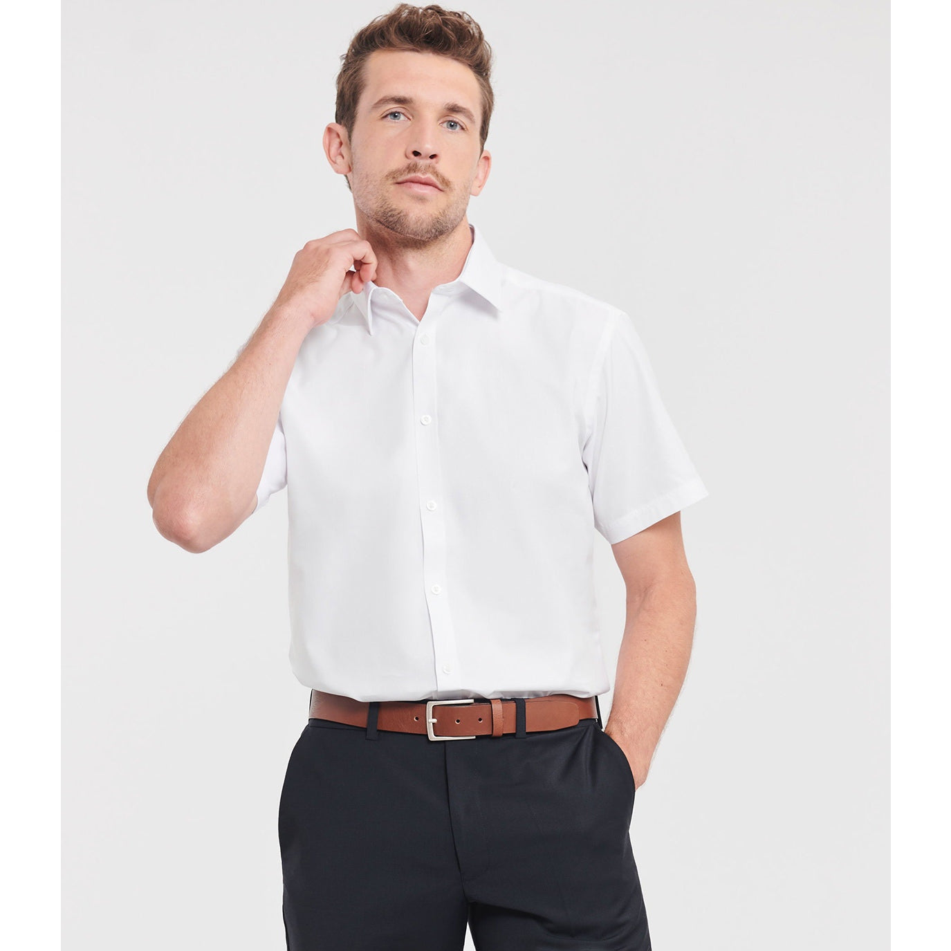 Russell Collection Short Sleeve Herringbone Shirt Easycare Tailored Fit