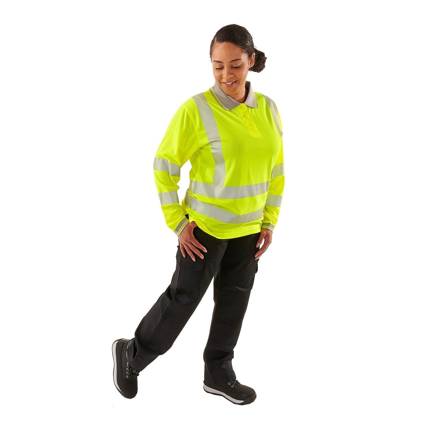 Supertouch Ladies Hi Vis Yellow Jaya Long Sleeve Polo with UPF 40+ Protection