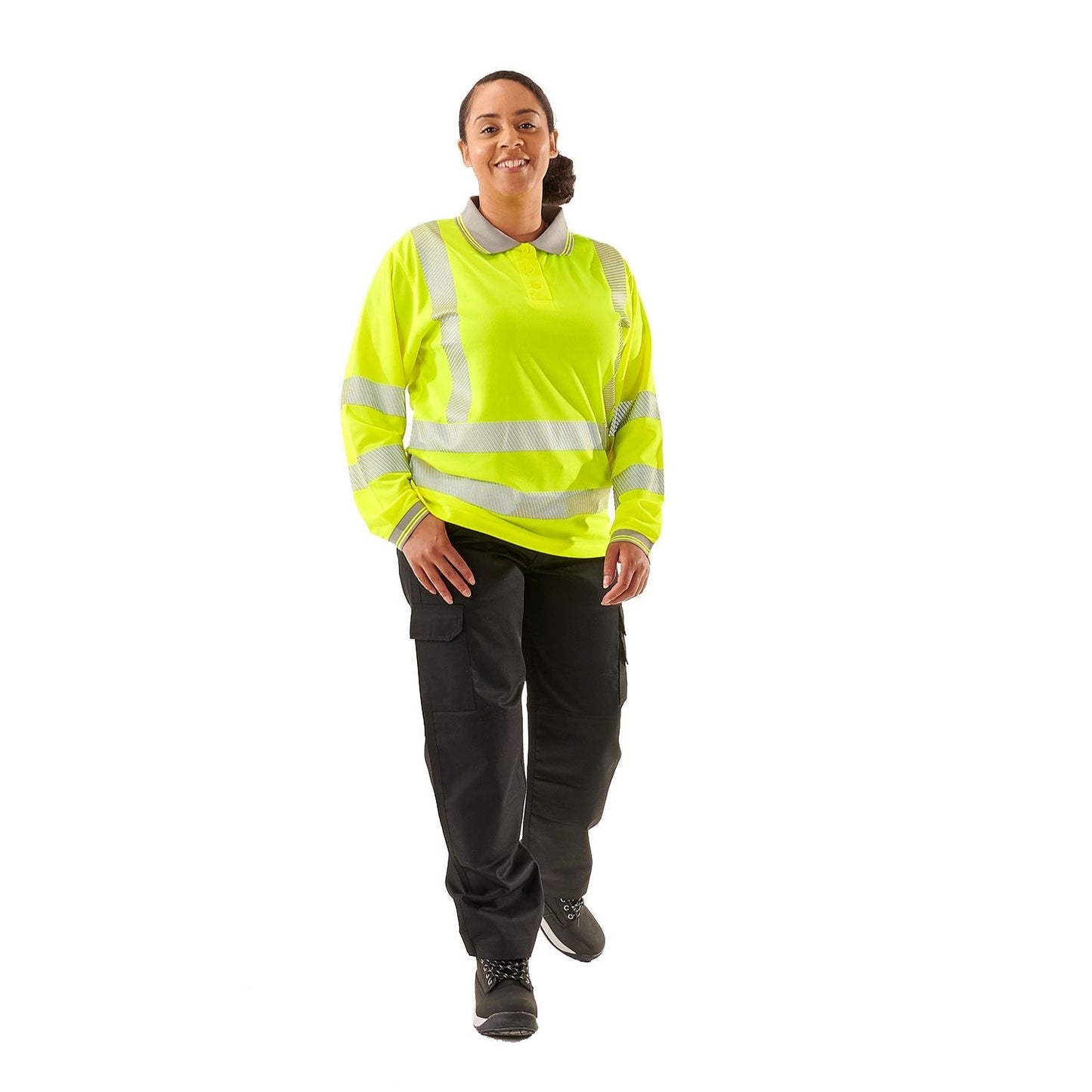 Supertouch Ladies Hi Vis Yellow Jaya Long Sleeve Polo with UPF 40+ Protection