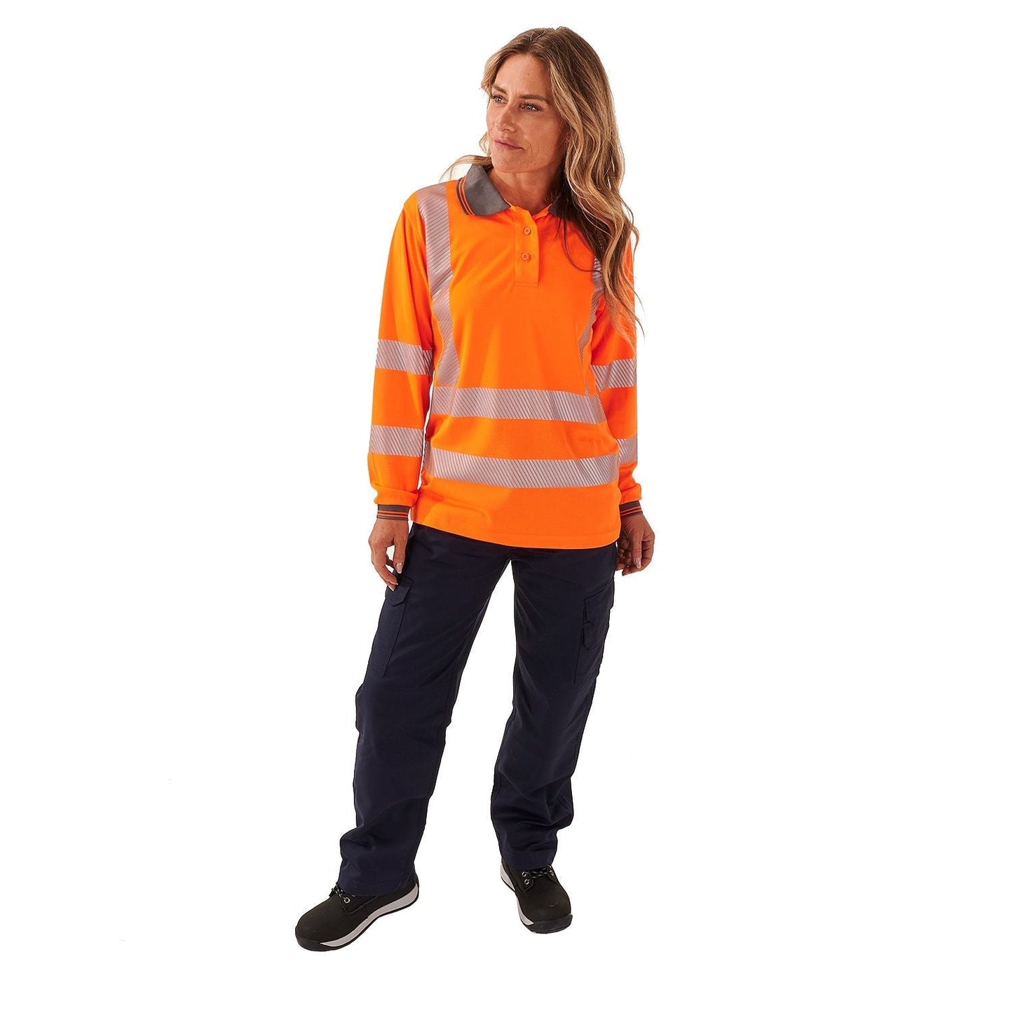 Supertouch Ladies Hi Vis Orange Jaya Bird Eye Long Sleeve Polo UPF 40+