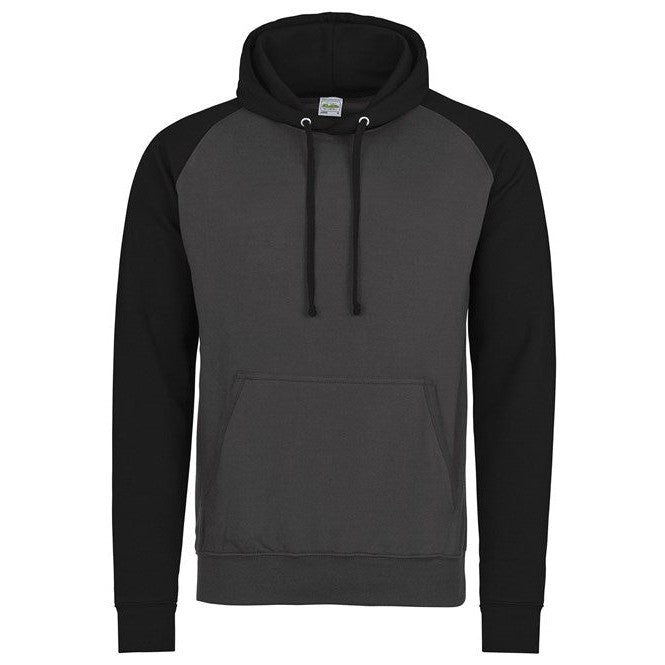 Awdis Just Hoods Baseball Hoodie Contrast Sleeves Kangaroo Pocket S-2XL