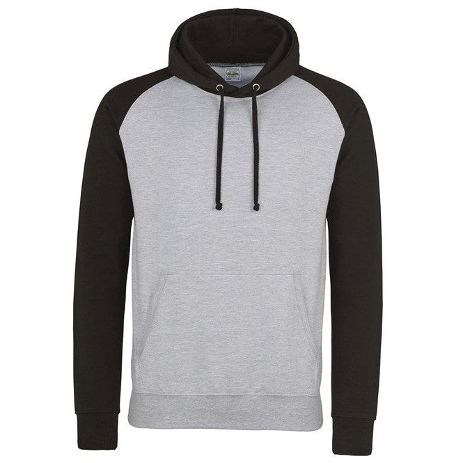 Awdis Just Hoods Baseball Hoodie Contrast Sleeves Kangaroo Pocket S-2XL