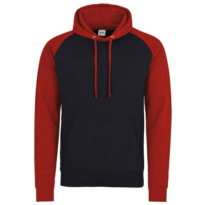Awdis Just Hoods Baseball Hoodie Contrast Sleeves Kangaroo Pocket S-2XL
