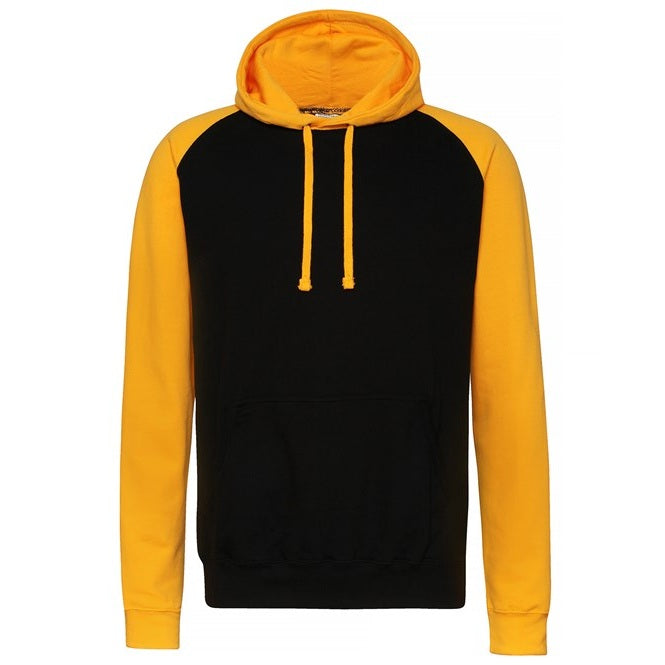 Awdis Just Hoods Baseball Hoodie Contrast Sleeves Kangaroo Pocket S-2XL