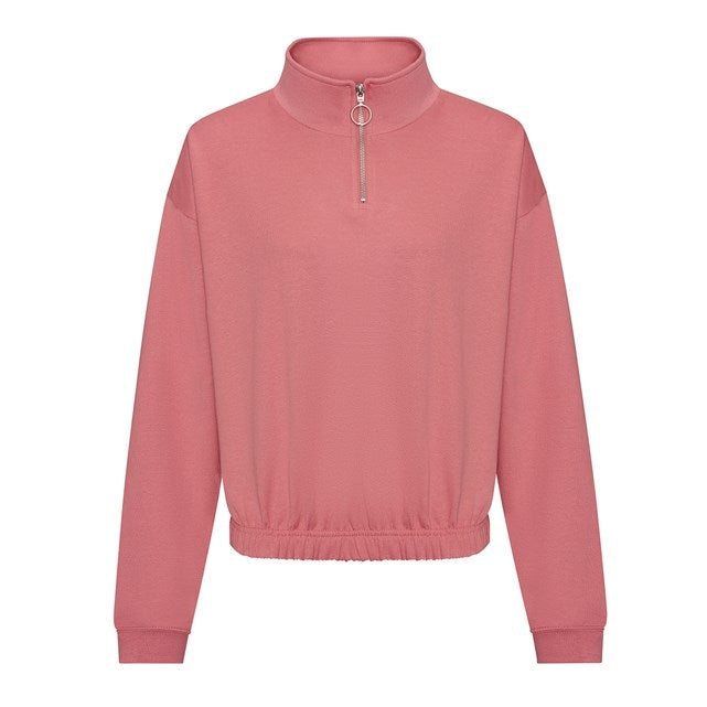 Awdis Just Hoods Women's Cropped Â¼-Zip Sweatshirt Funnel Neck Casual Top