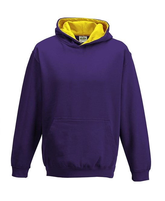 Awdis Just Hoods Kids Varsity Hoodie Soft Cotton Fleece Contrast Hooded Top